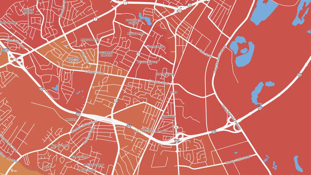 Old Savannah, Augusta, GA Map of Murder Rates