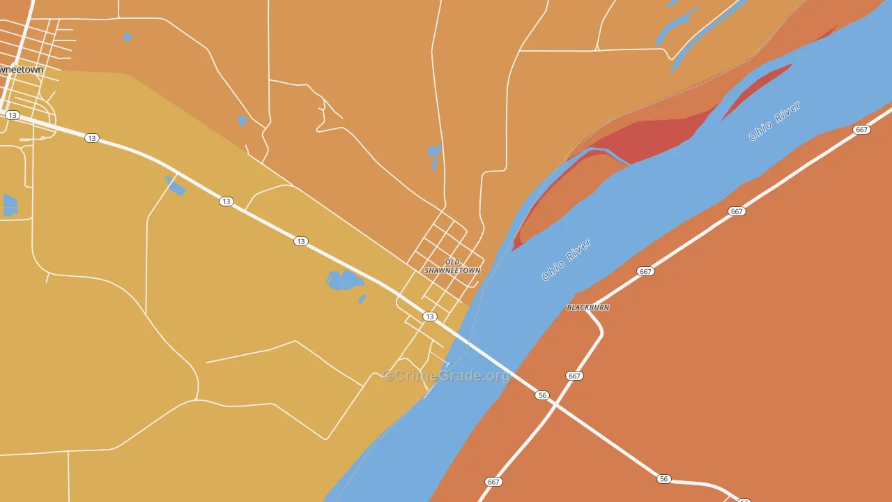 Old Shawneetown, IL Map of Murder Rates