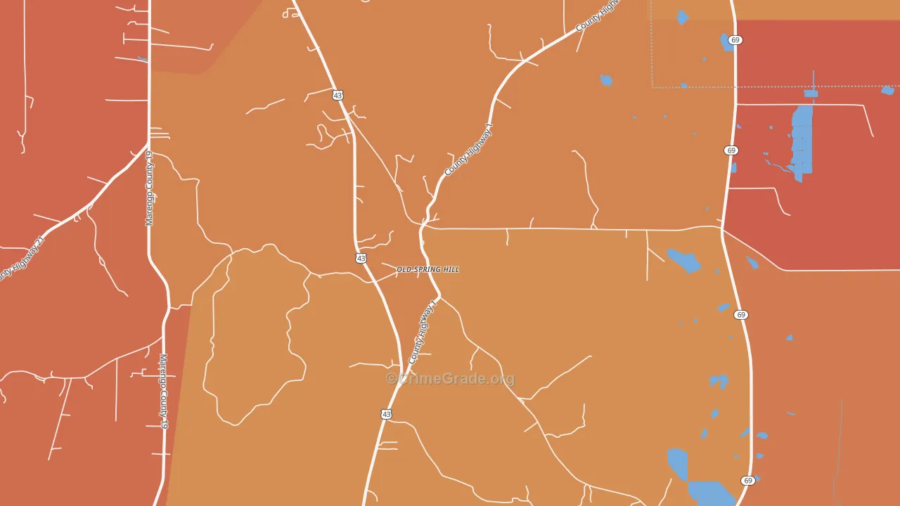 Old Spring Hill, AL Map of Murder Rates
