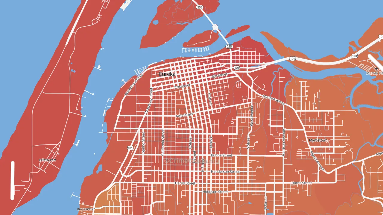 Old Town, Eureka, CA Map of Murder Rates