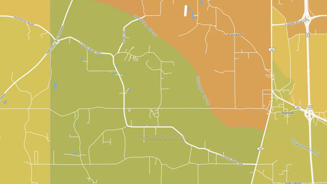 Old Union, MS Map of Murder Rates