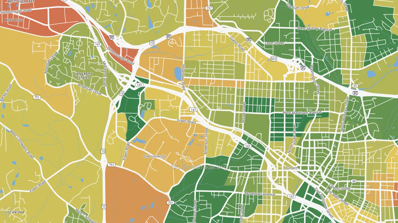 Old West Durham, Durham, NC Map of Murder Rates