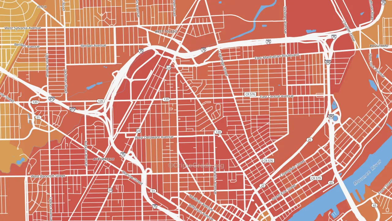 Olde Towne, Toledo, OH Map of Murder Rates