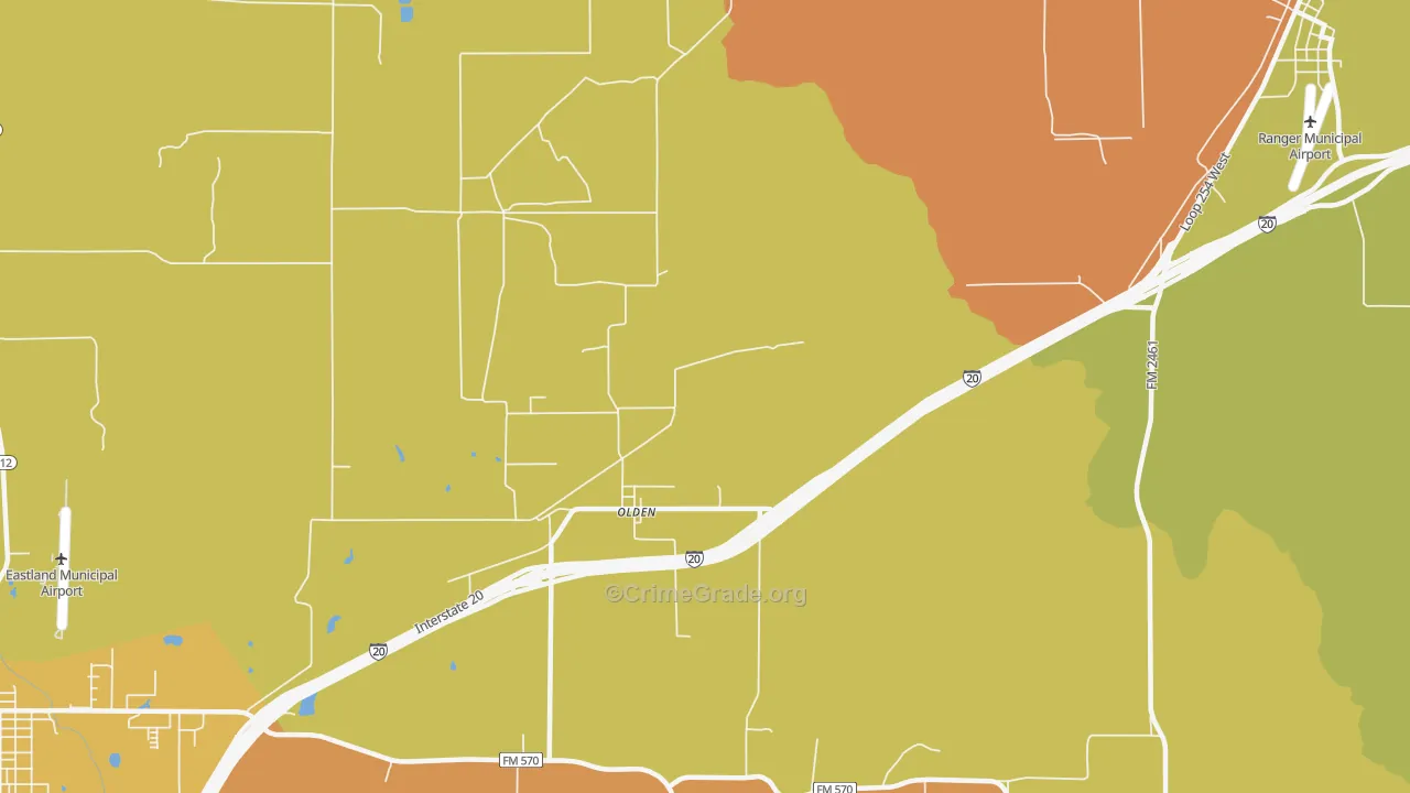 Olden, TX Map of Murder Rates