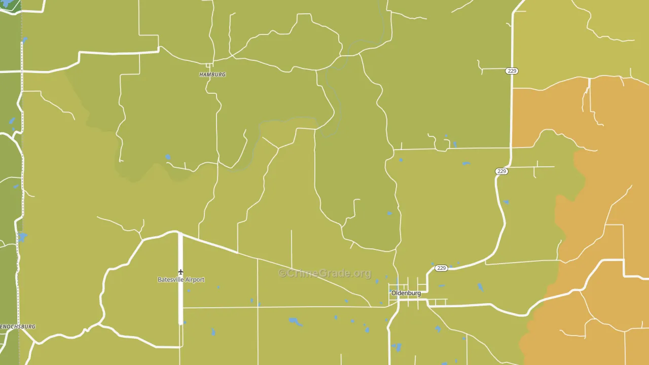 Oldenburg, IN Map of Murder Rates