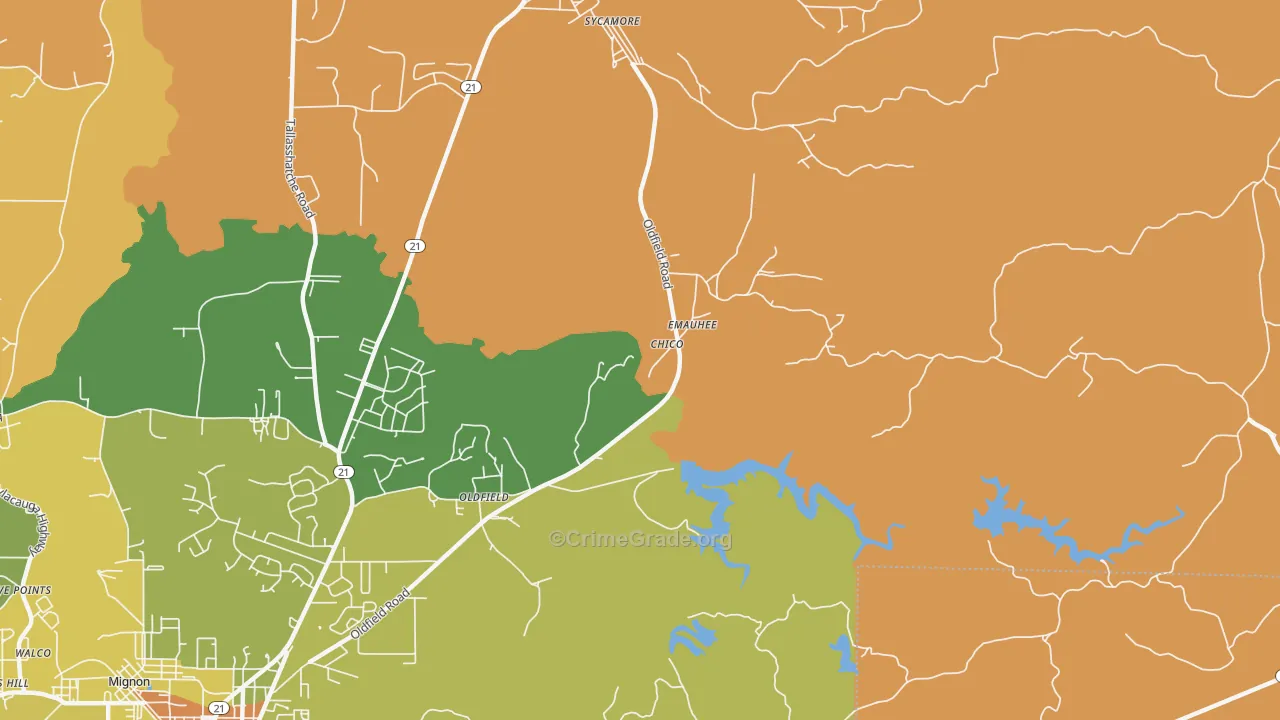 Oldfield, AL Map of Murder Rates