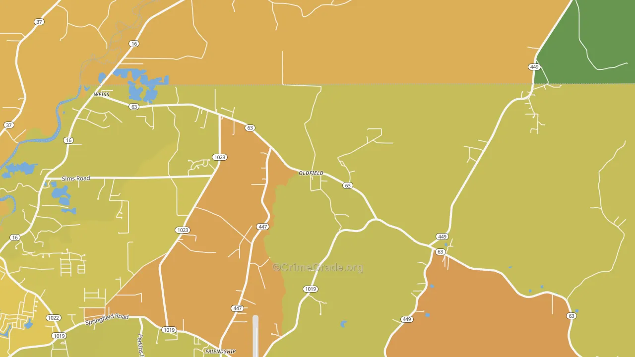 Oldfield, LA Map of Murder Rates