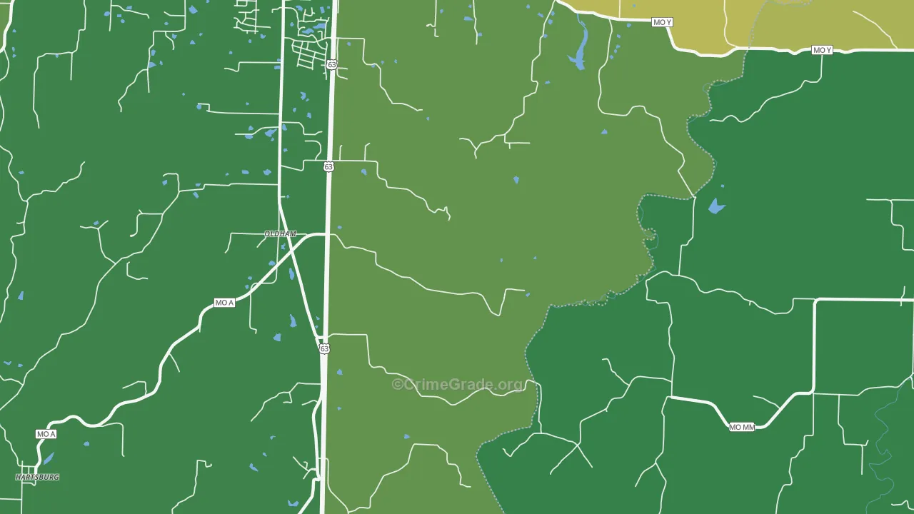 Oldham, MO Map of Murder Rates