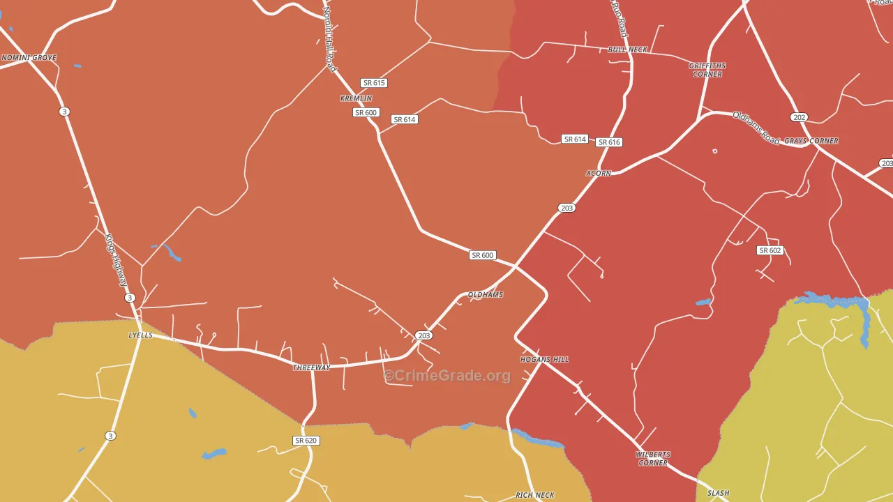 Oldhams, VA Map of Murder Rates