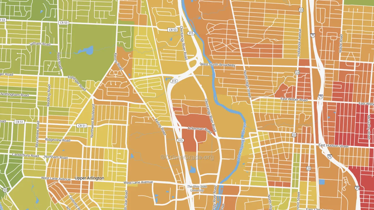 Olentangy River Road, Columbus, OH Map of Murder Rates