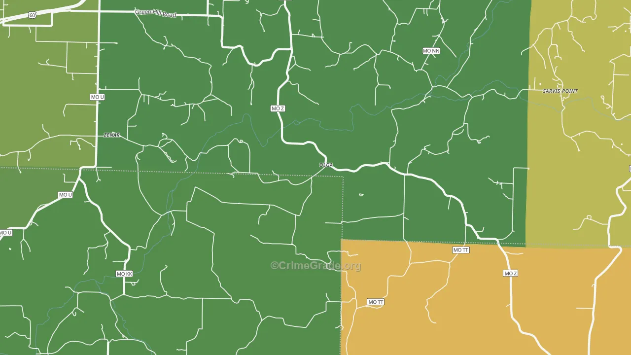 Olga, MO Map of Murder Rates