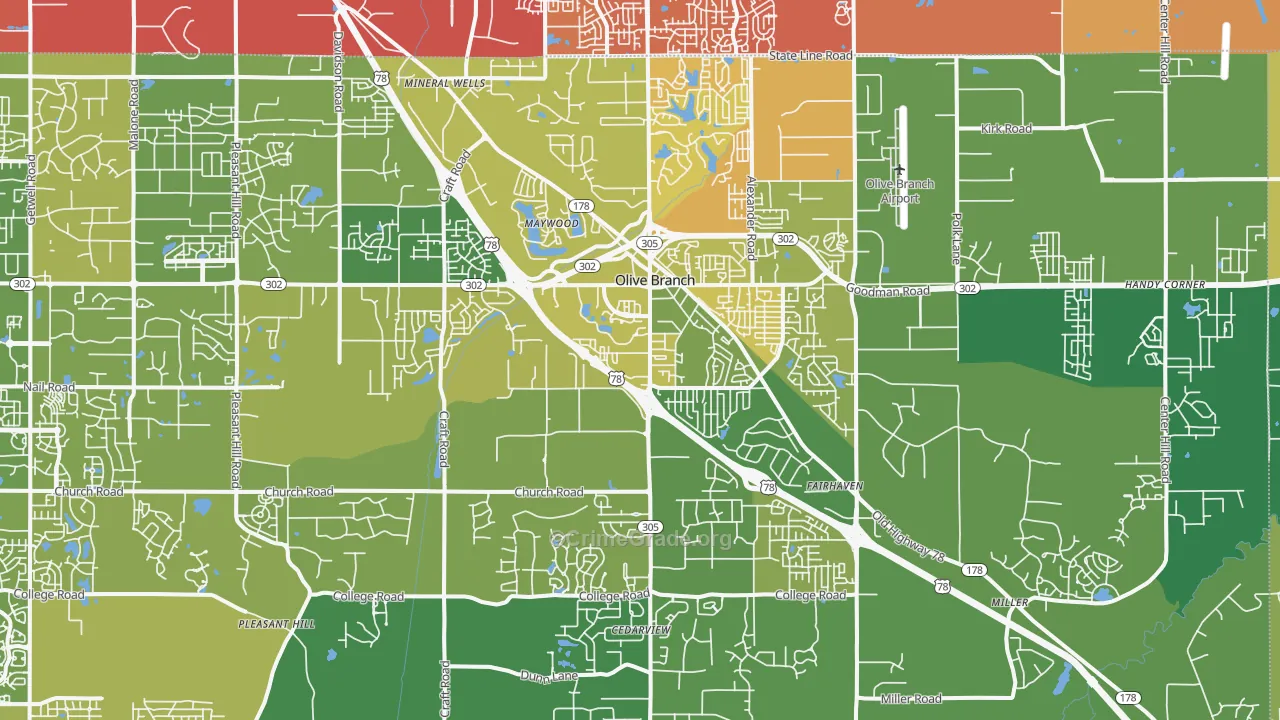 Olive Branch, MS Map of Murder Rates
