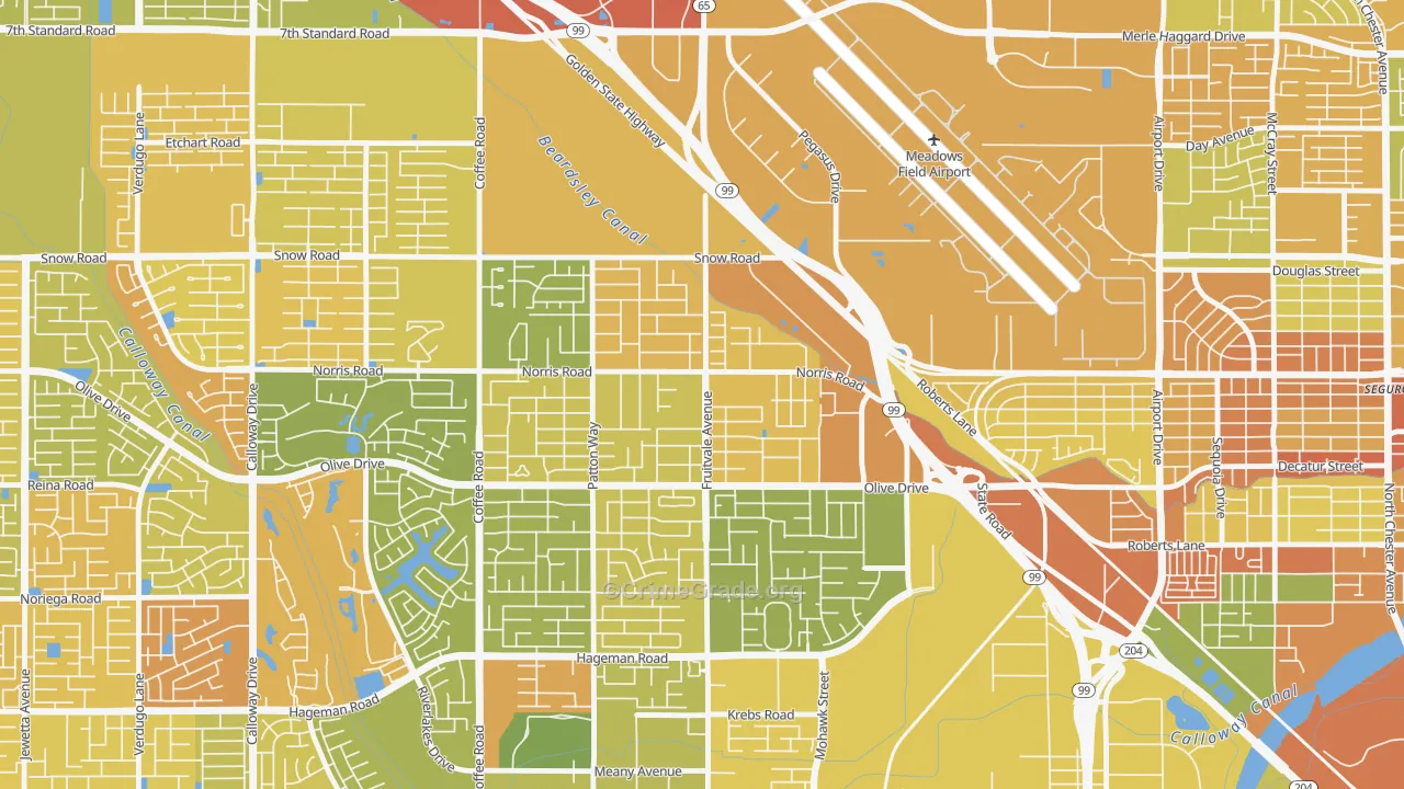 Olive Drive Area, Bakersfield, CA Map of Murder Rates