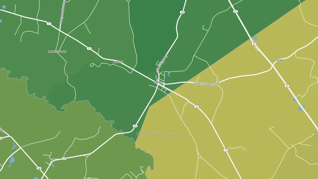 Oliver, GA Map of Murder Rates