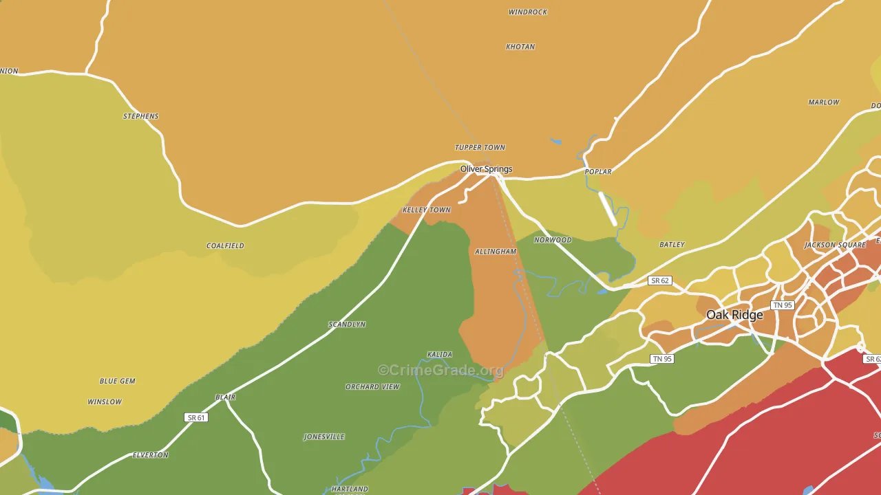 Oliver Springs, TN Map of Murder Rates