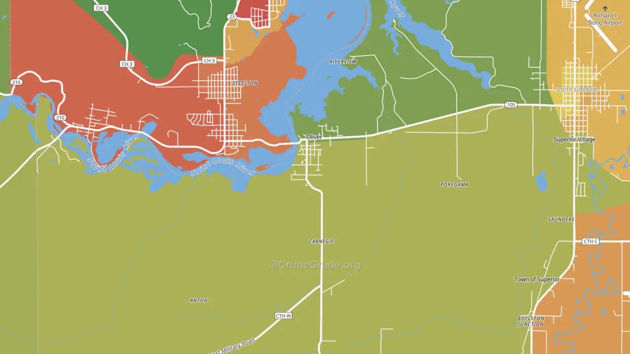 Oliver, WI Map of Murder Rates