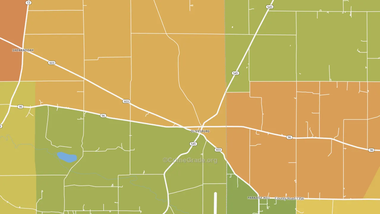 Olivesburg, OH Map of Murder Rates