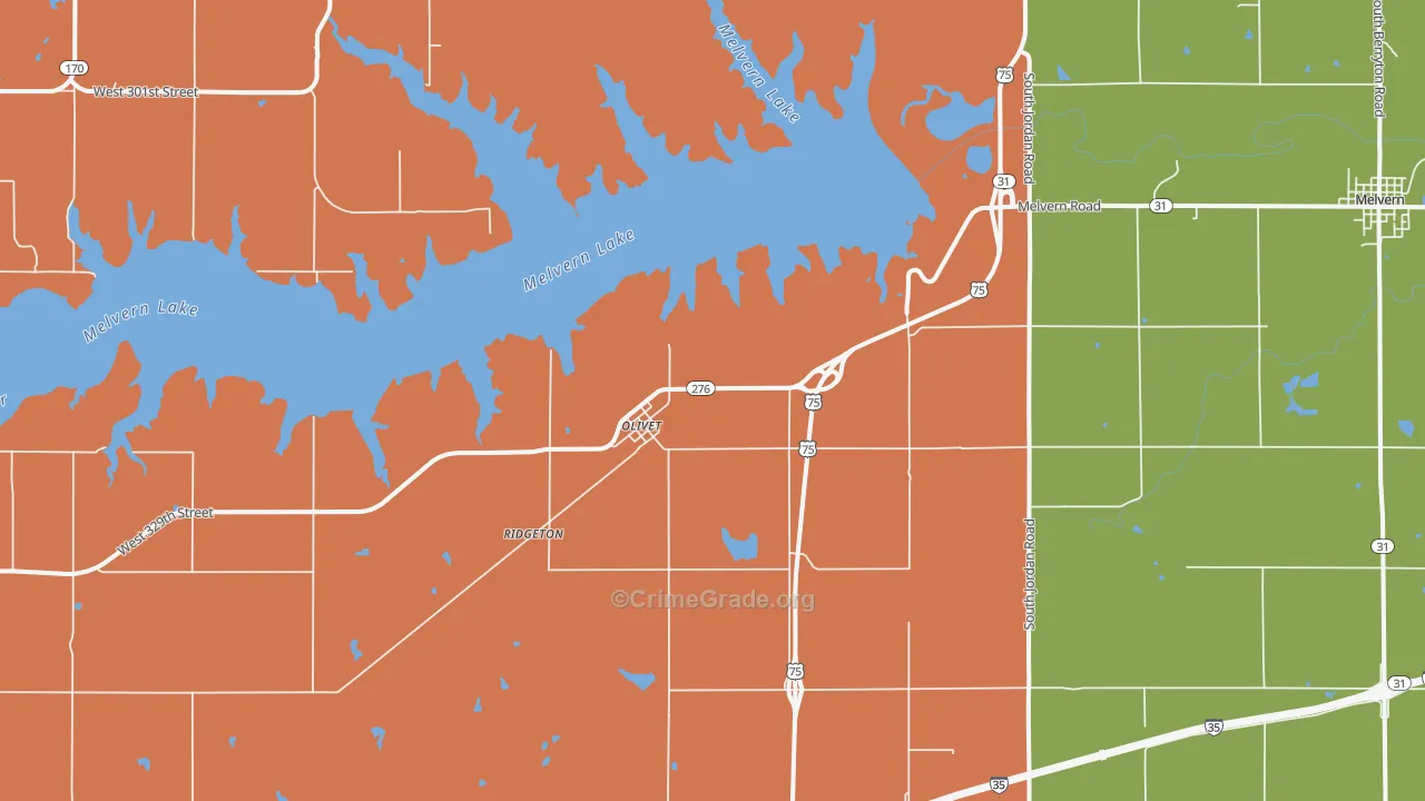 Olivet, KS Map of Murder Rates