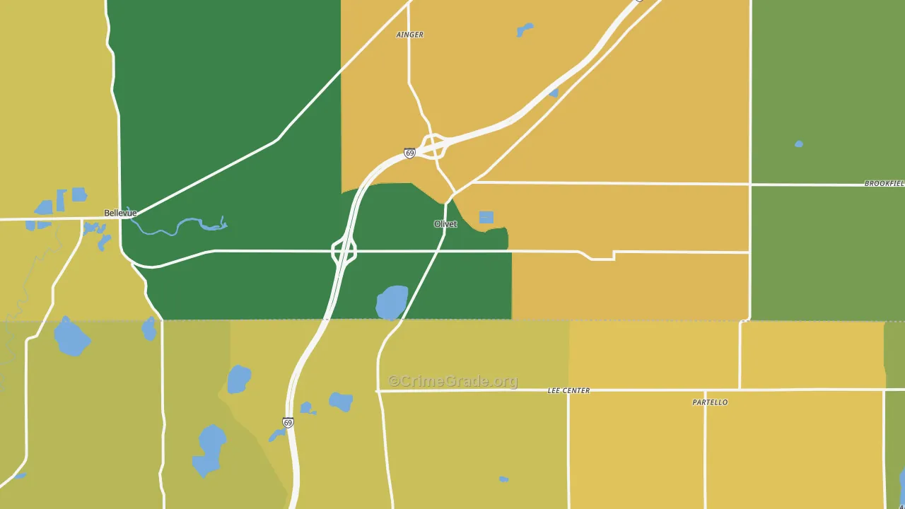 Olivet, MI Map of Murder Rates