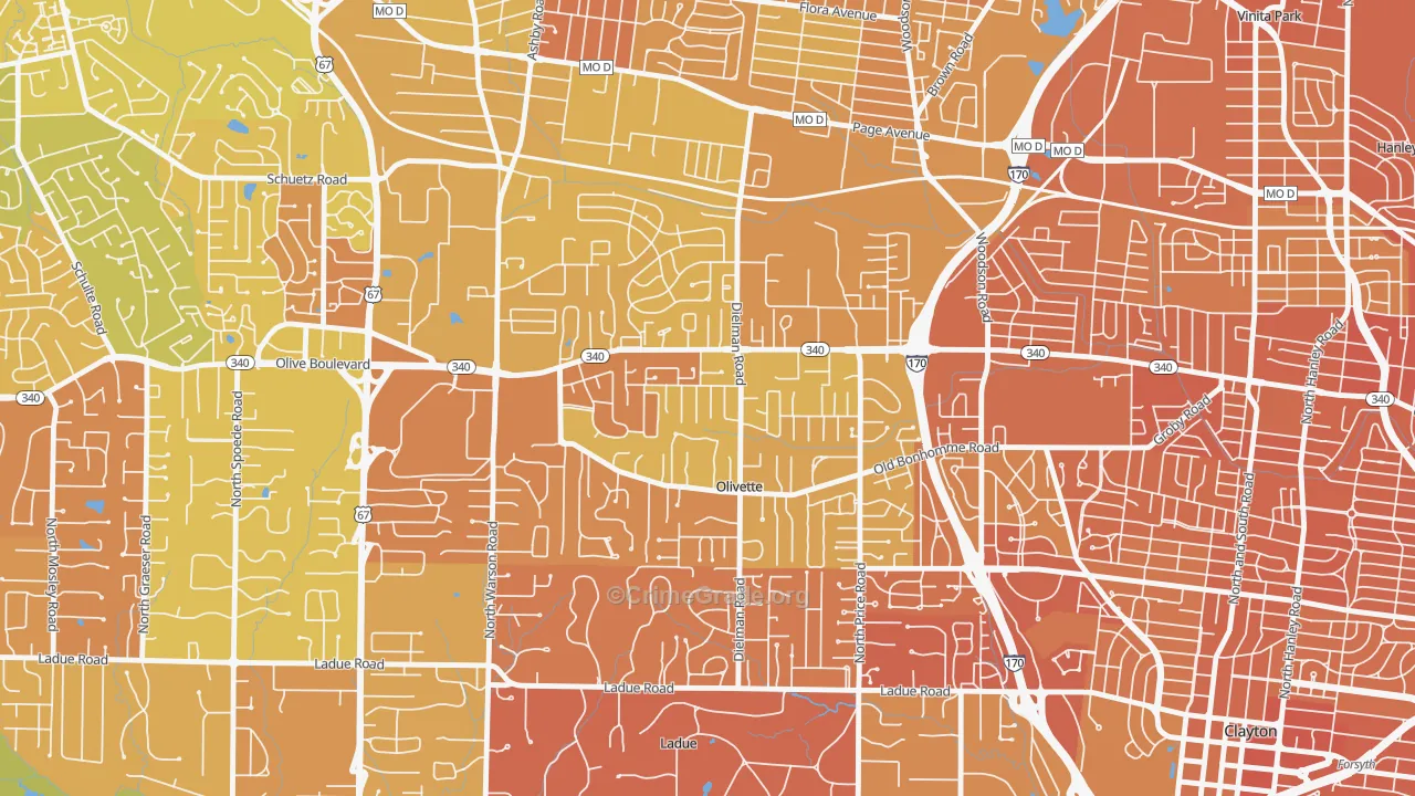 Olivette, MO Map of Murder Rates