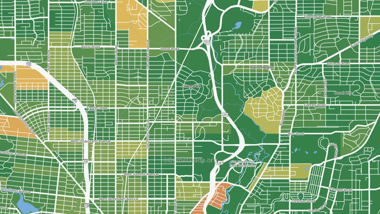 Olmos Park, TX Map of Murder Rates
