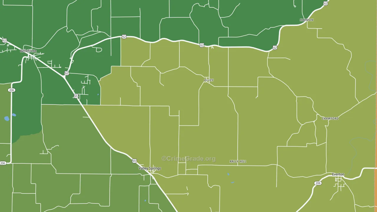 Olvey, AR Map of Murder Rates