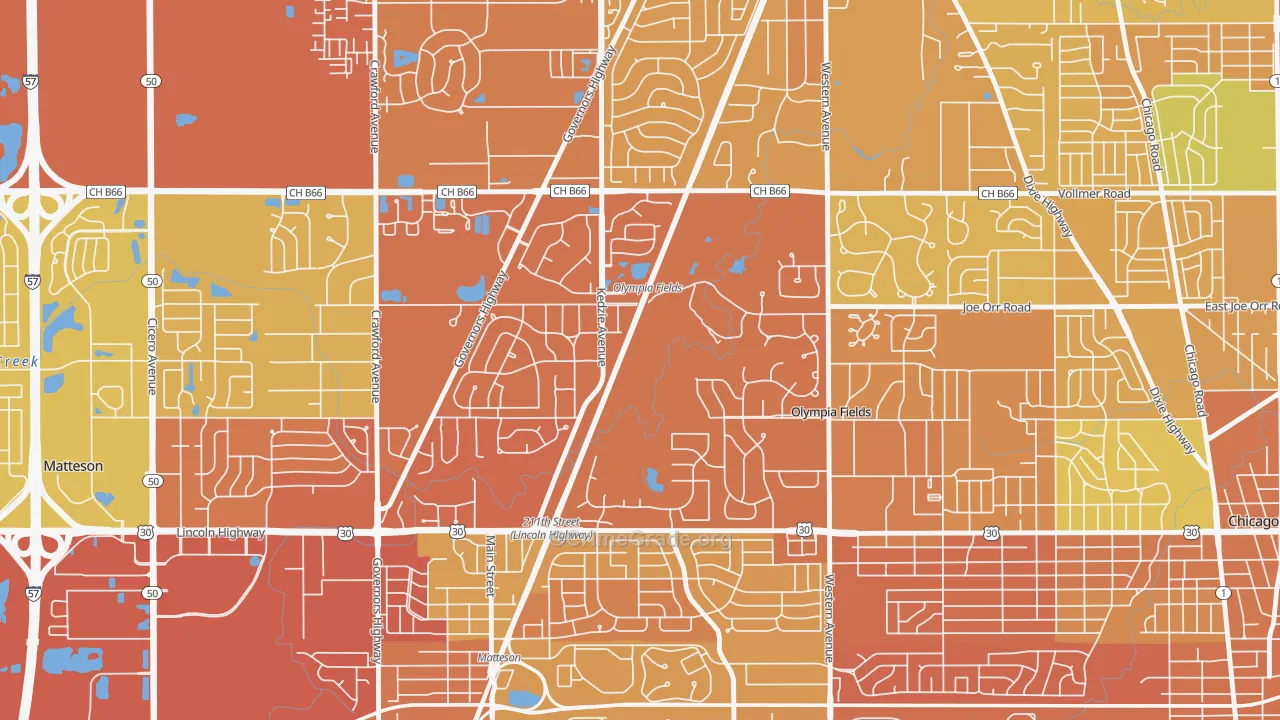 Olympia Fields, IL Map of Murder Rates