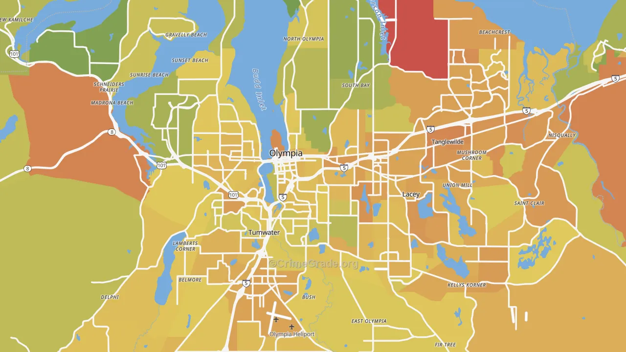 Olympia, WA Map of Murder Rates