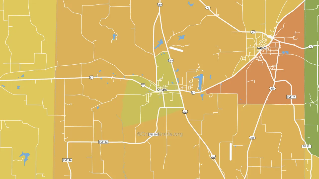 Omaha, TX Map of Murder Rates