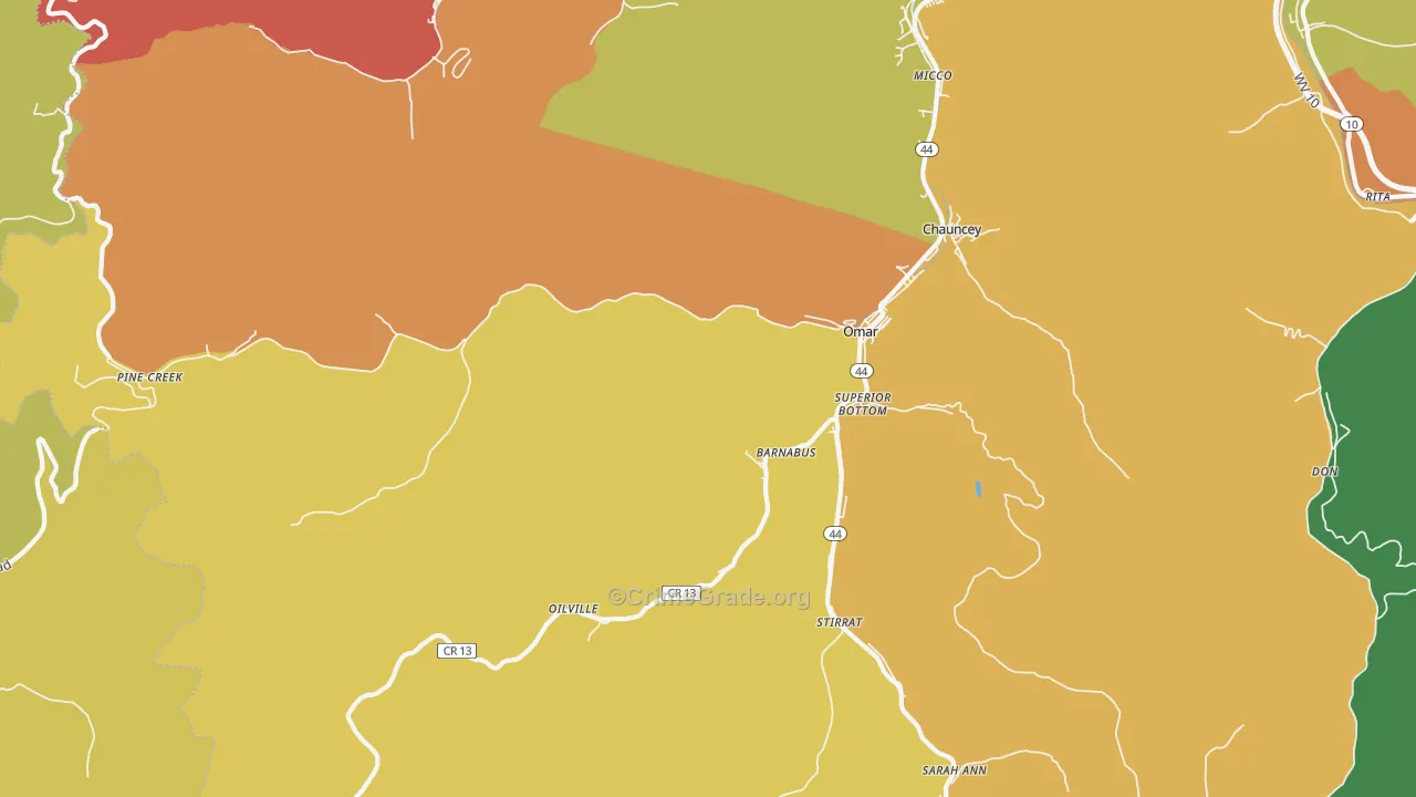Omar, WV Map of Murder Rates
