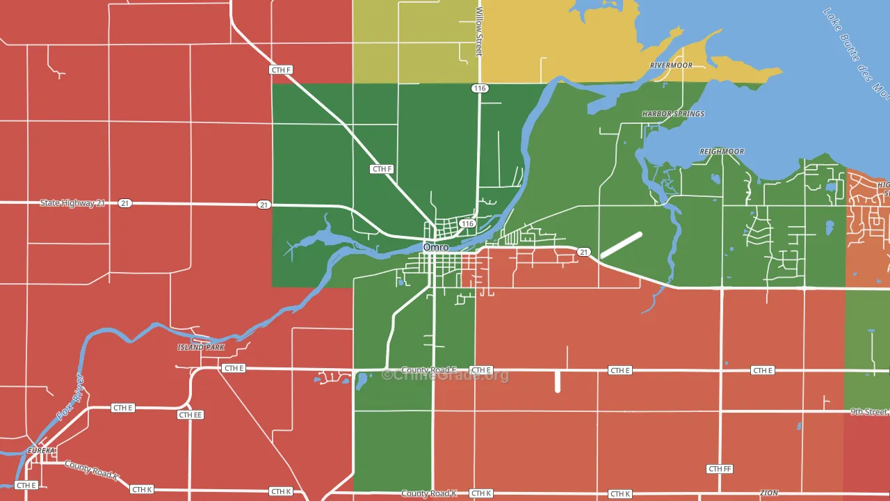 Omro, WI Map of Murder Rates