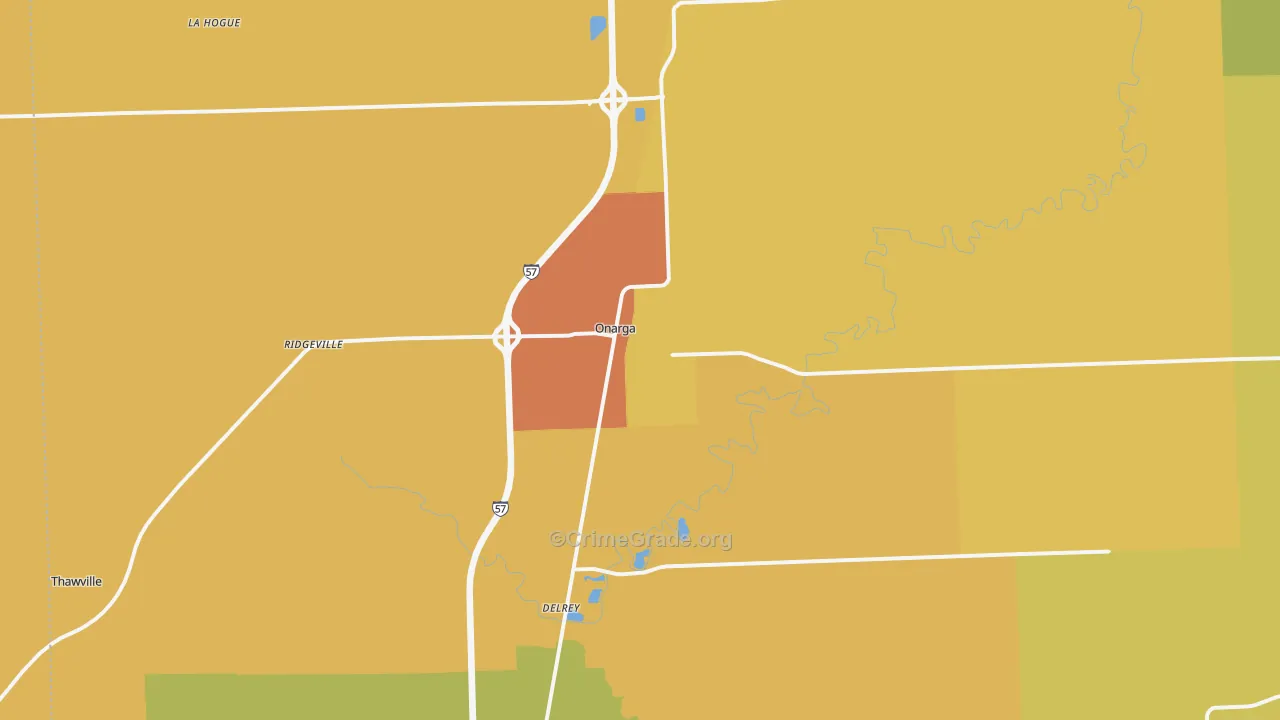 Onarga, IL Map of Murder Rates