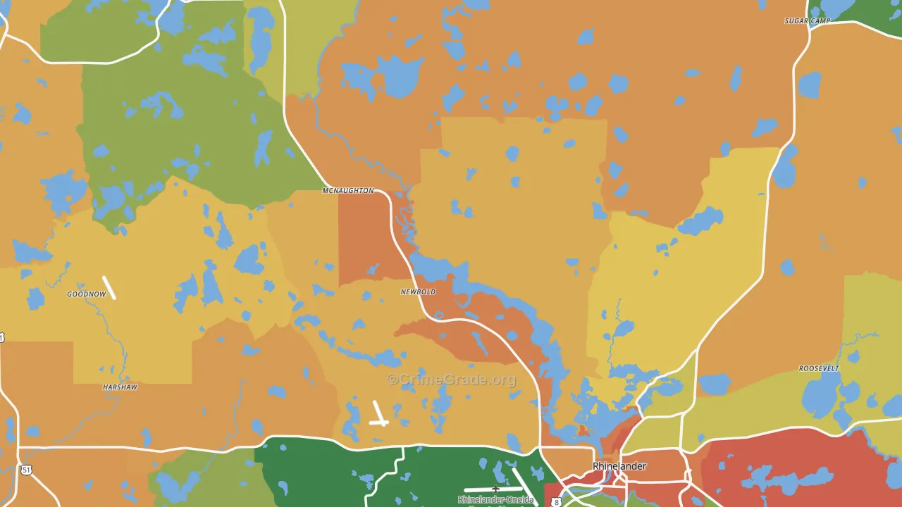 Oneida County, WI Map of Murder Rates