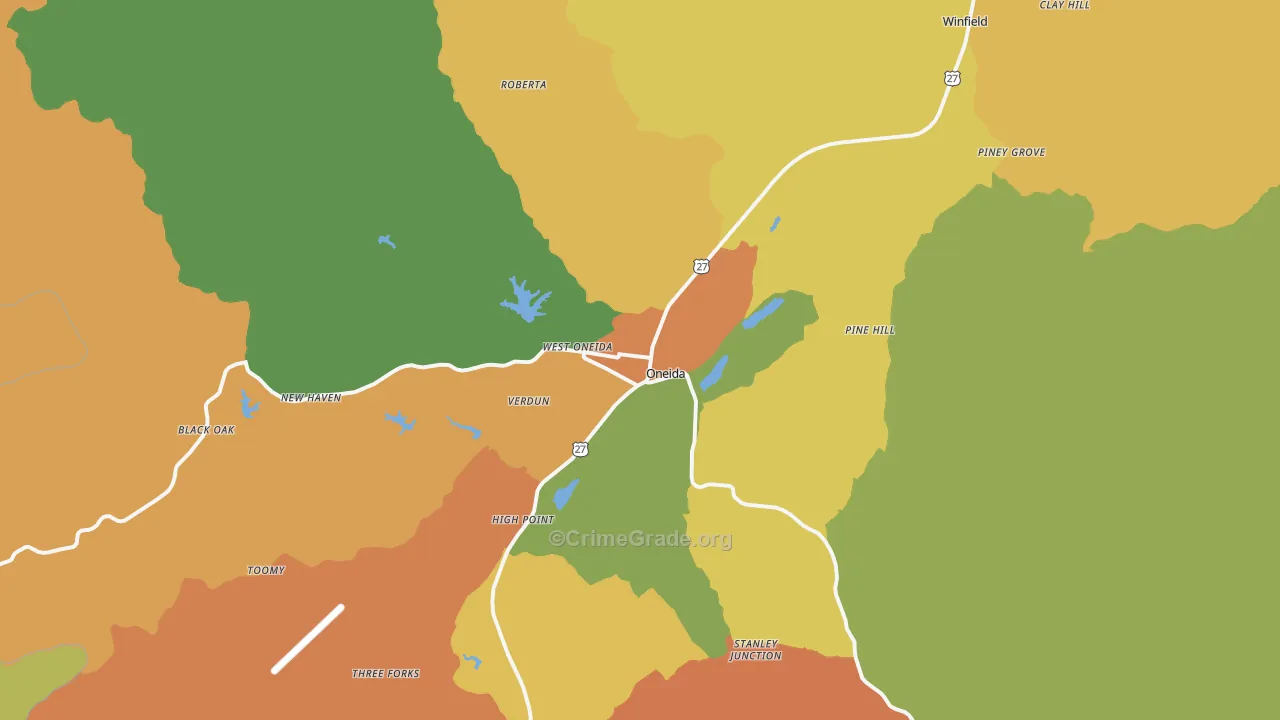 Oneida, TN Map of Murder Rates