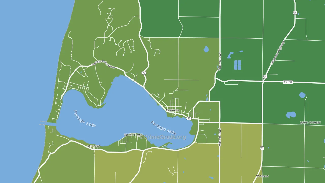 Onekama, MI Map of Murder Rates