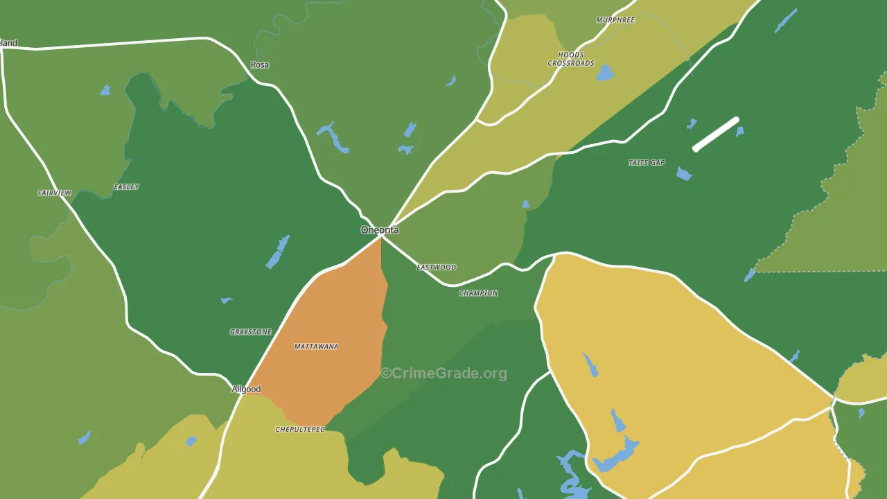 Oneonta, AL Map of Murder Rates