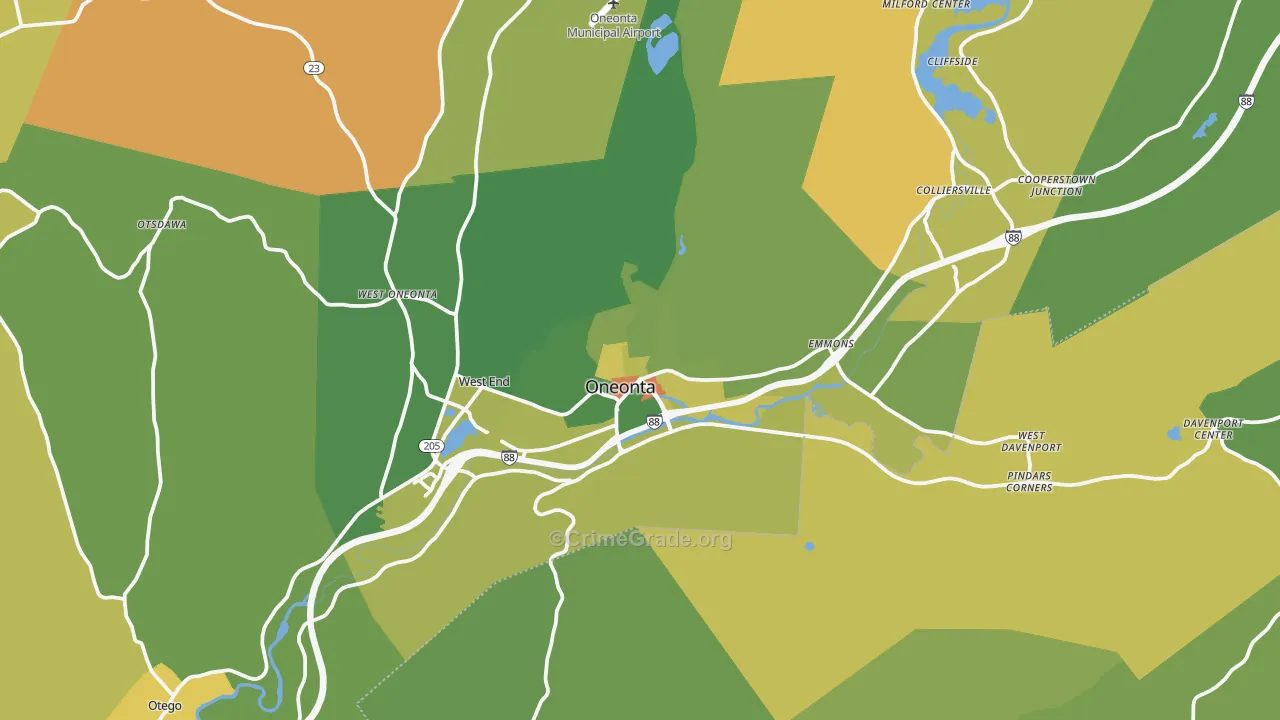 Oneonta, NY Map of Murder Rates
