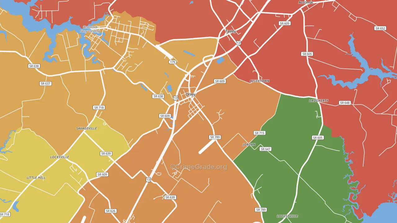Onley, VA Map of Murder Rates