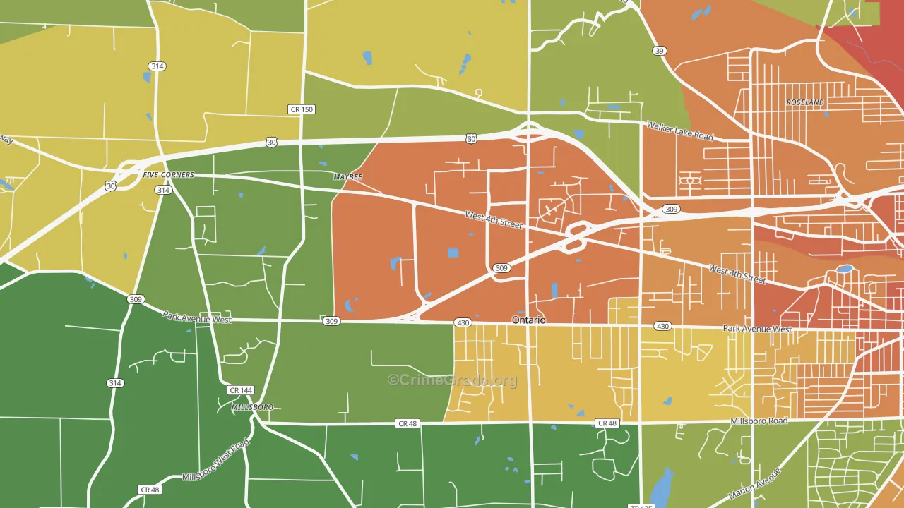 Ontario, OH Map of Murder Rates