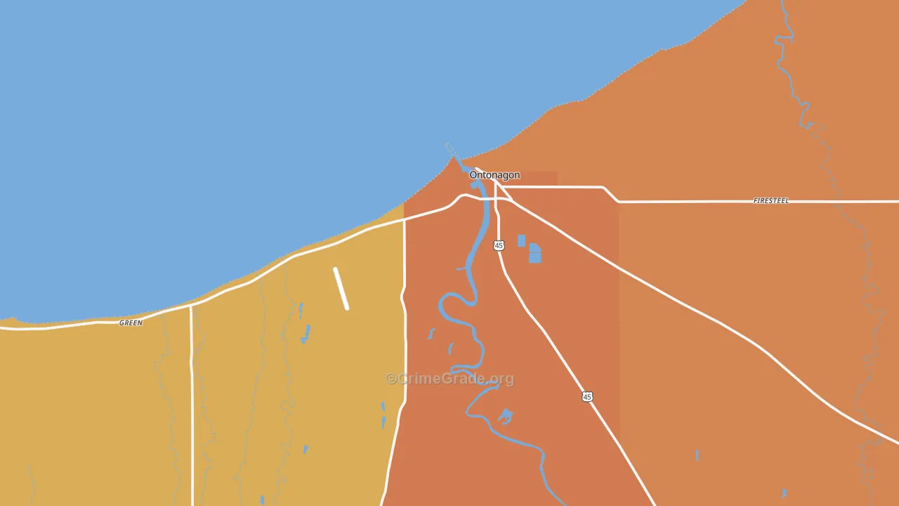 Ontonagon, MI Map of Murder Rates