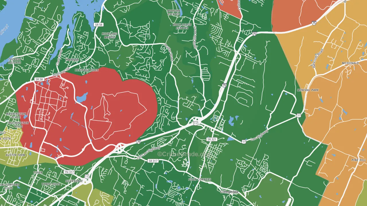 Ooltewah, TN Map of Murder Rates