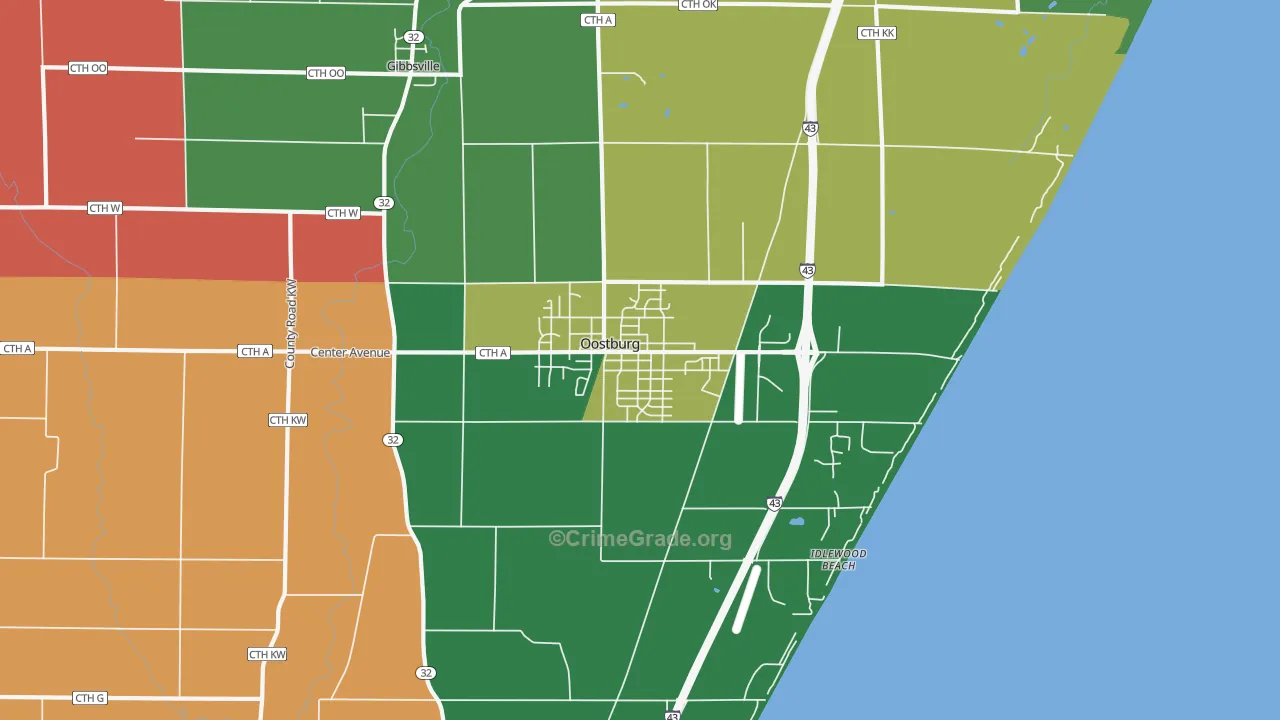 Oostburg, WI Map of Murder Rates