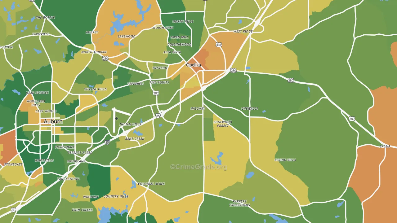 Opelika, AL Map of Murder Rates