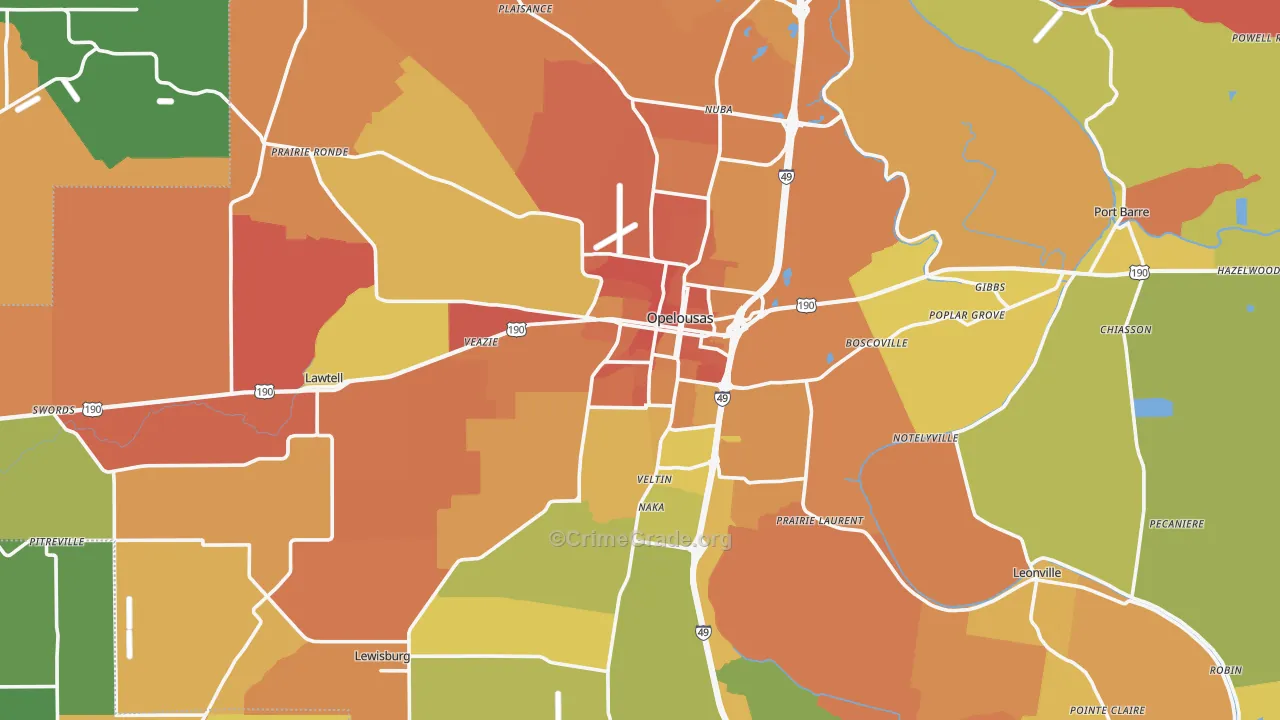 Opelousas, LA Map of Murder Rates