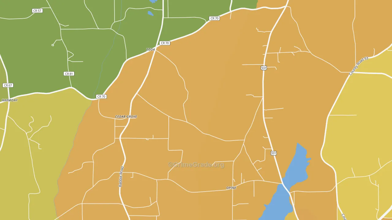 Opine, AL Map of Murder Rates