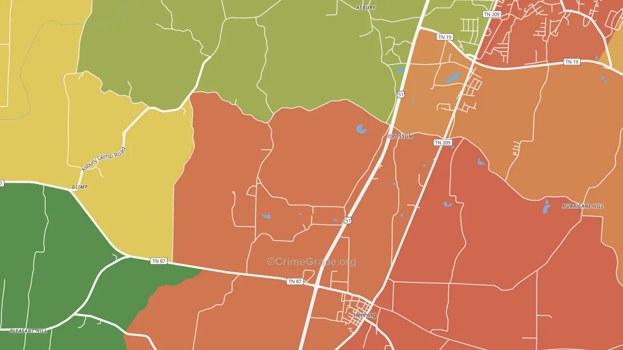 Opossum, TN Map of Murder Rates