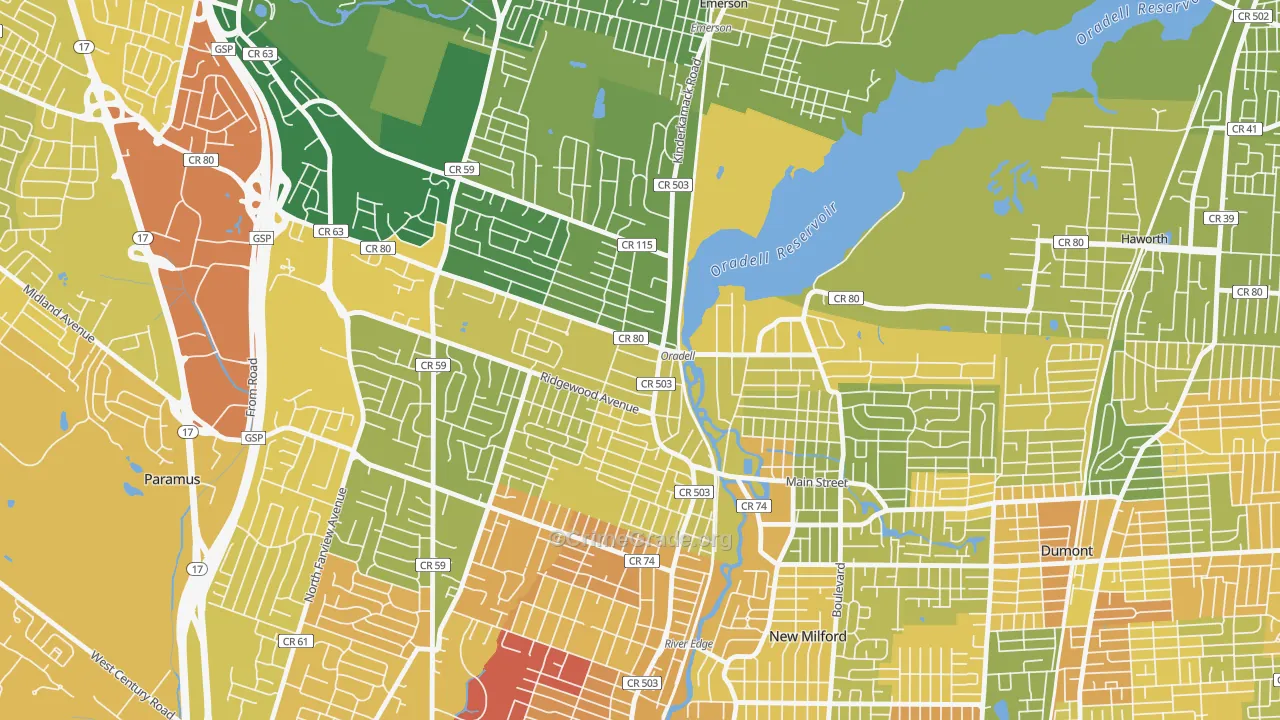 Oradell, NJ Map of Murder Rates