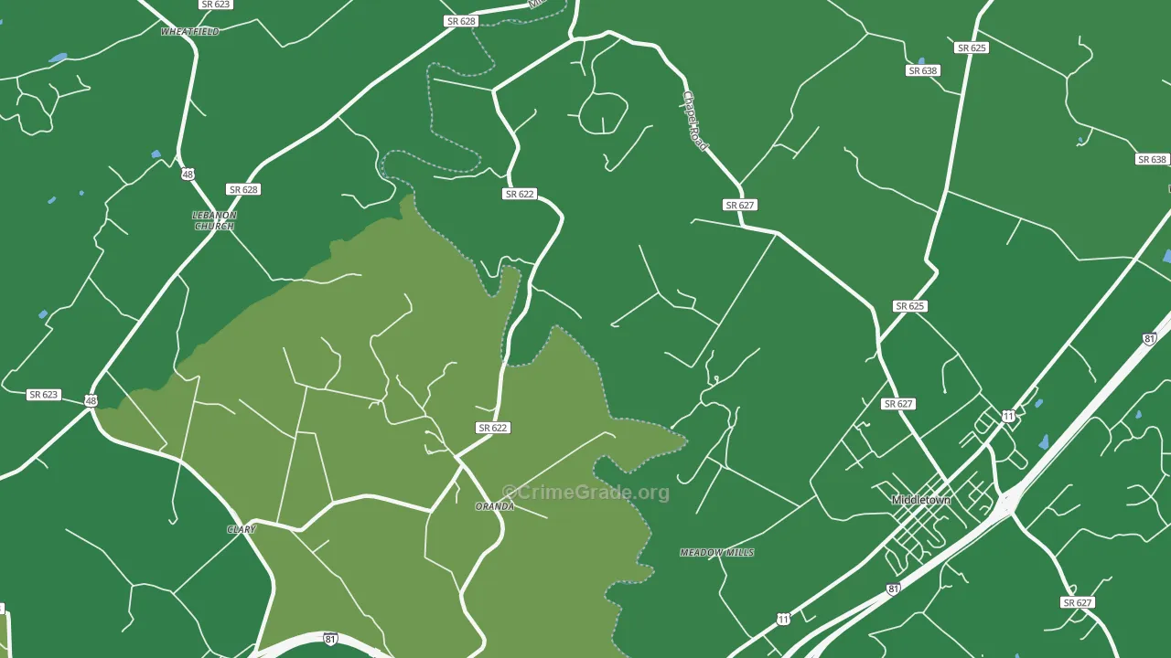 Oranda, VA Map of Murder Rates