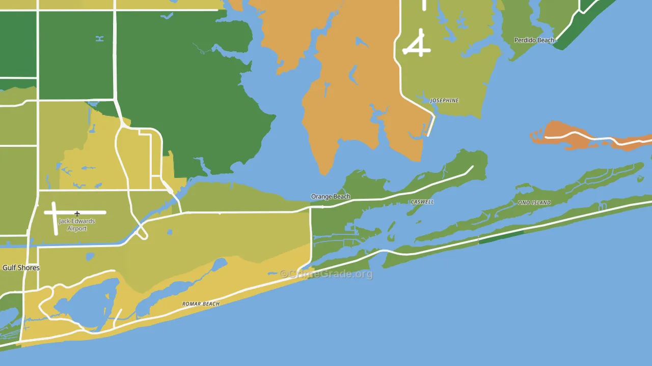 Orange Beach, AL Map of Murder Rates
