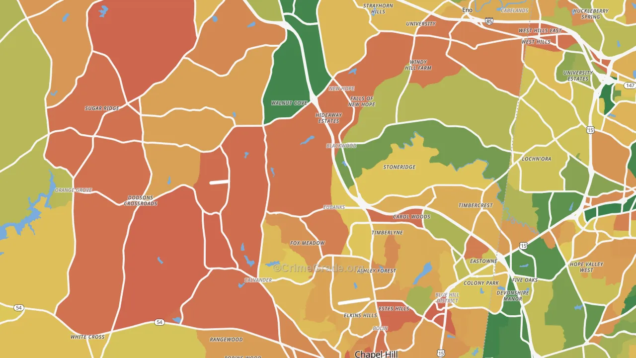 Orange County, NC Map of Murder Rates